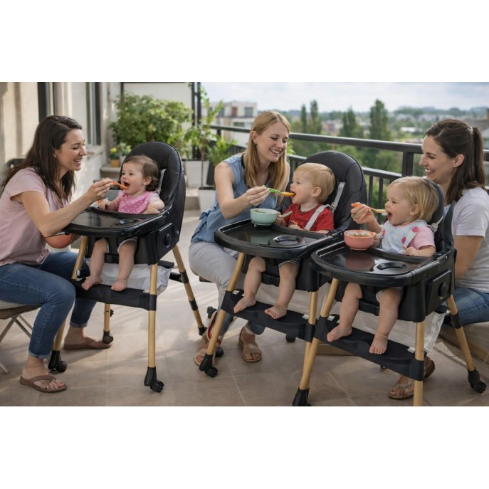 Καρεκλάκι φαγητού Bebe 4 σε 1 με ανάκληση και δυνατότητα κούνιας απο 6 μηνών έως 15 κιλά σε μαύρο μπεζ χρώμα