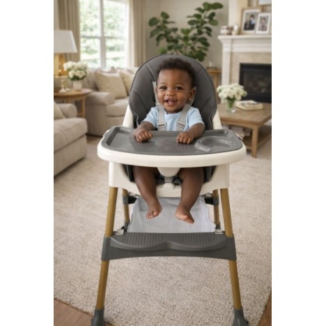 Καρεκλάκι φαγητού Bebe 4 σε 1 με ανάκληση και δυνατότητα κούνιας απο 6 μηνών έως 15 κιλά σε γκρι χρώμα