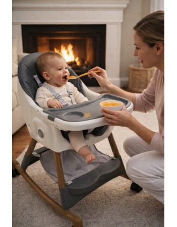 Καρεκλάκι φαγητού Bebe 4 σε 1 με ανάκληση και δυνατότητα κούνιας απο 6 μηνών έως 15 κιλά σε γκρι χρώμα