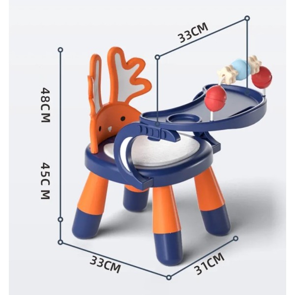 Παιδικό καρεκλάκι πλαστικό τραπεζάκι φαγητού με παιχνίδια απασχόλησης πράσινο κίτρινο