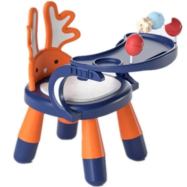 Παιδικό καρεκλάκι πλαστικό τραπεζάκι φαγητού με παιχνίδια απασχόλησης μπλε πορτοκαλί