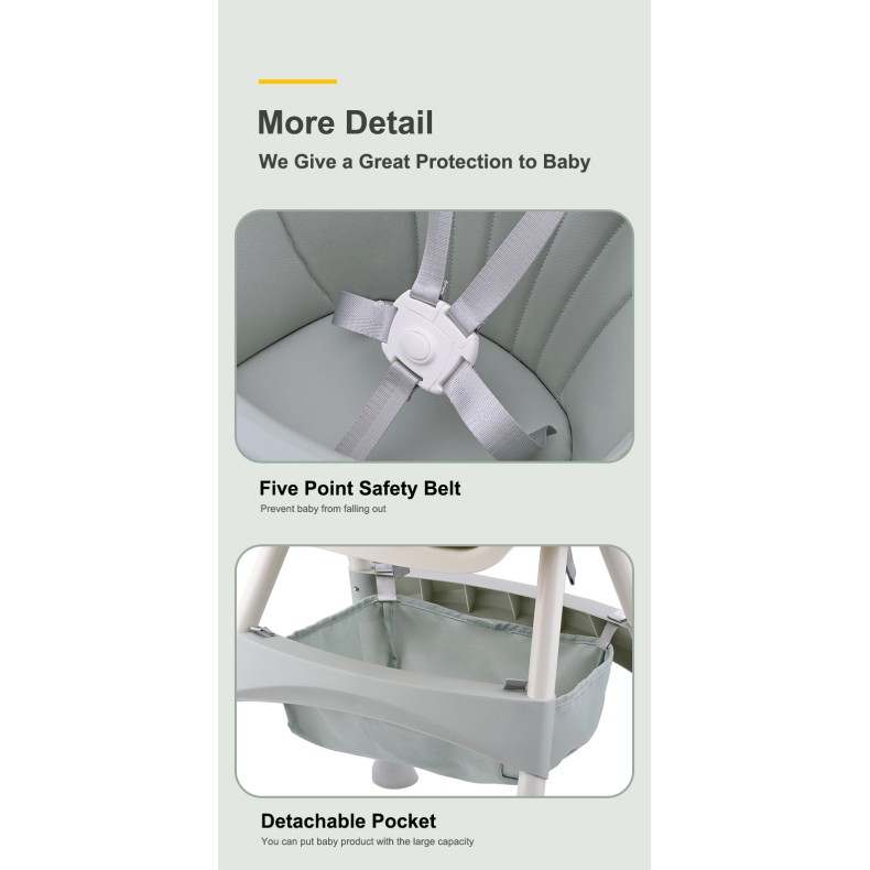 2 σε 1 παιδικό καρεκλάκι φαγητού δερματίνης ηλικίας 6 έως 36 μηνών με διπλό τραπεζάκι σε πράσινο