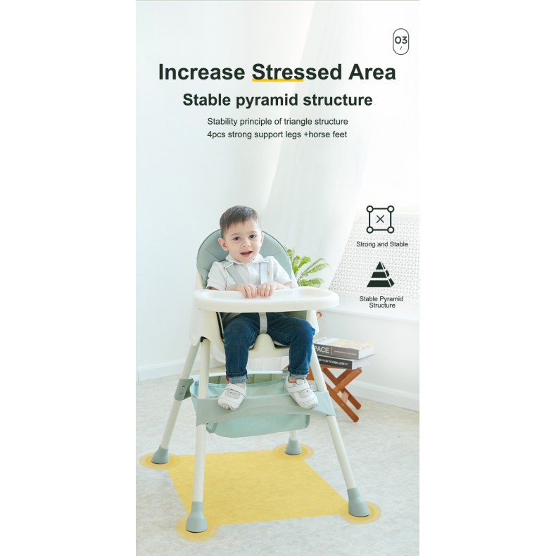 2 σε 1 παιδικό καρεκλάκι φαγητού δερματίνης ηλικίας 6 έως 36 μηνών με διπλό τραπεζάκι σε πράσινο