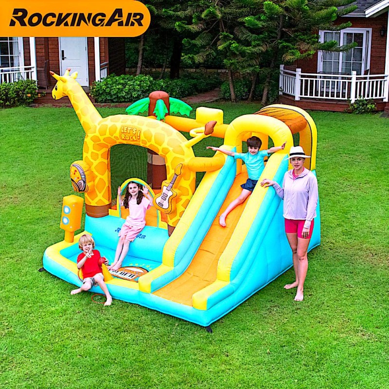 Rocking Air Φουσκωτό Τραμπολίνο Giraffe με αναρρήχηση και τσουλήθρα