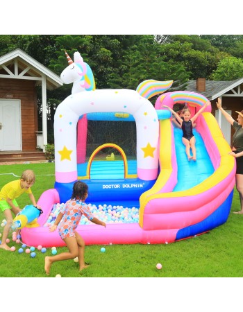 Φουσκωτό Τραμπολίνο Μονόκερος με νεροτσουλήθρα μπασκέτα πισίνα και αναρρίχηση