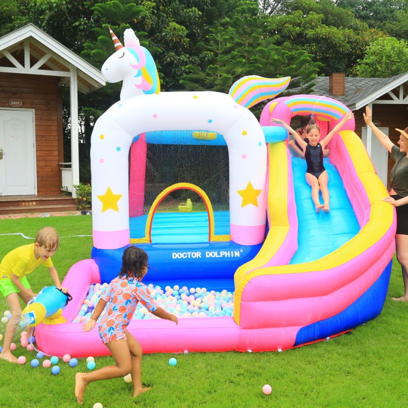 Φουσκωτό Τραμπολίνο Μονόκερος με νεροτσουλήθρα μπασκέτα πισίνα και αναρρίχηση