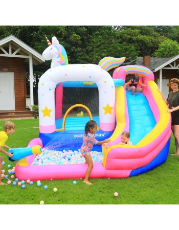 Φουσκωτό Τραμπολίνο Μονόκερος με νεροτσουλήθρα μπασκέτα πισίνα και αναρρίχηση