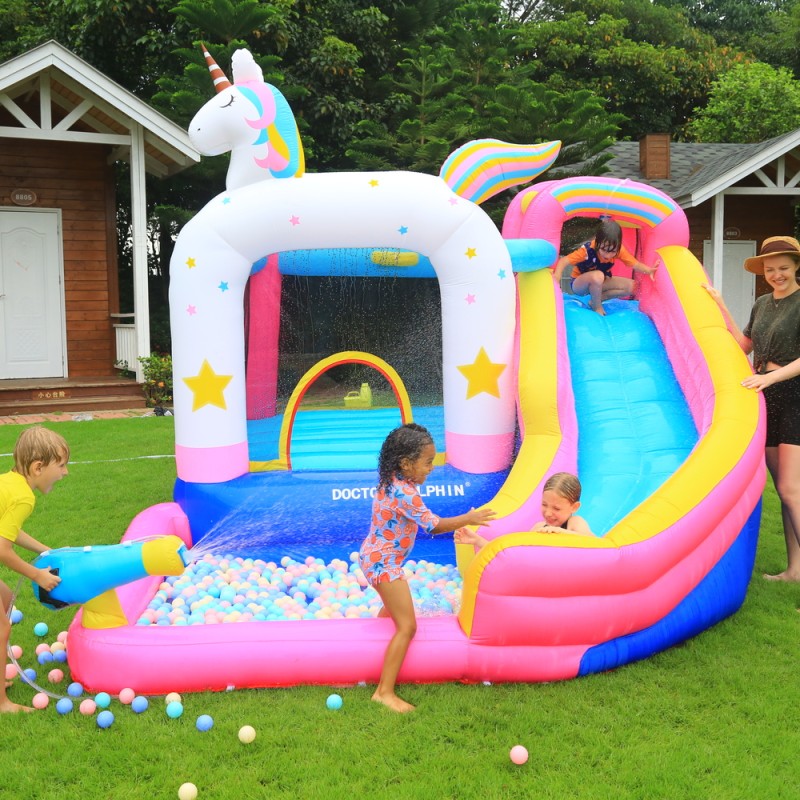 Φουσκωτό Τραμπολίνο Μονόκερος με νεροτσουλήθρα μπασκέτα πισίνα και αναρρίχηση