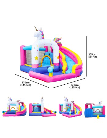 Φουσκωτό Τραμπολίνο Μονόκερος με νεροτσουλήθρα μπασκέτα πισίνα και αναρρίχηση