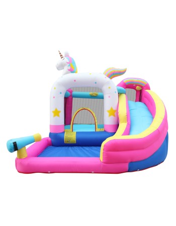 Φουσκωτό Τραμπολίνο Μονόκερος με νεροτσουλήθρα μπασκέτα πισίνα και αναρρίχηση