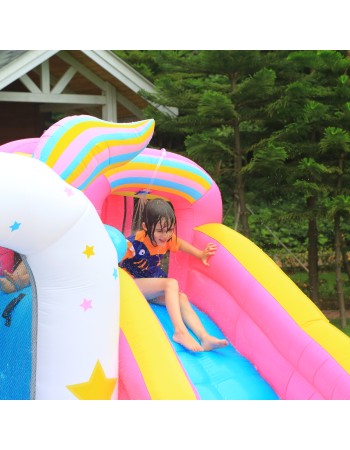 Φουσκωτό Τραμπολίνο Μονόκερος με νεροτσουλήθρα μπασκέτα πισίνα και αναρρίχηση
