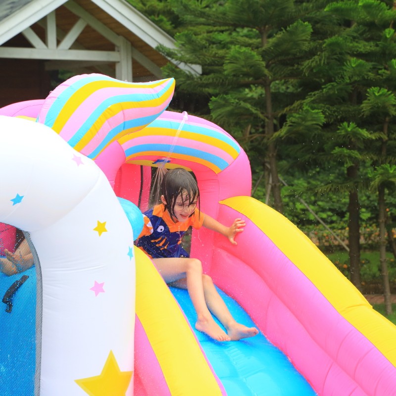 Φουσκωτό Τραμπολίνο Μονόκερος με νεροτσουλήθρα μπασκέτα πισίνα και αναρρίχηση