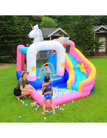 Φουσκωτό Τραμπολίνο Μονόκερος με νεροτσουλήθρα μπασκέτα πισίνα και αναρρίχηση