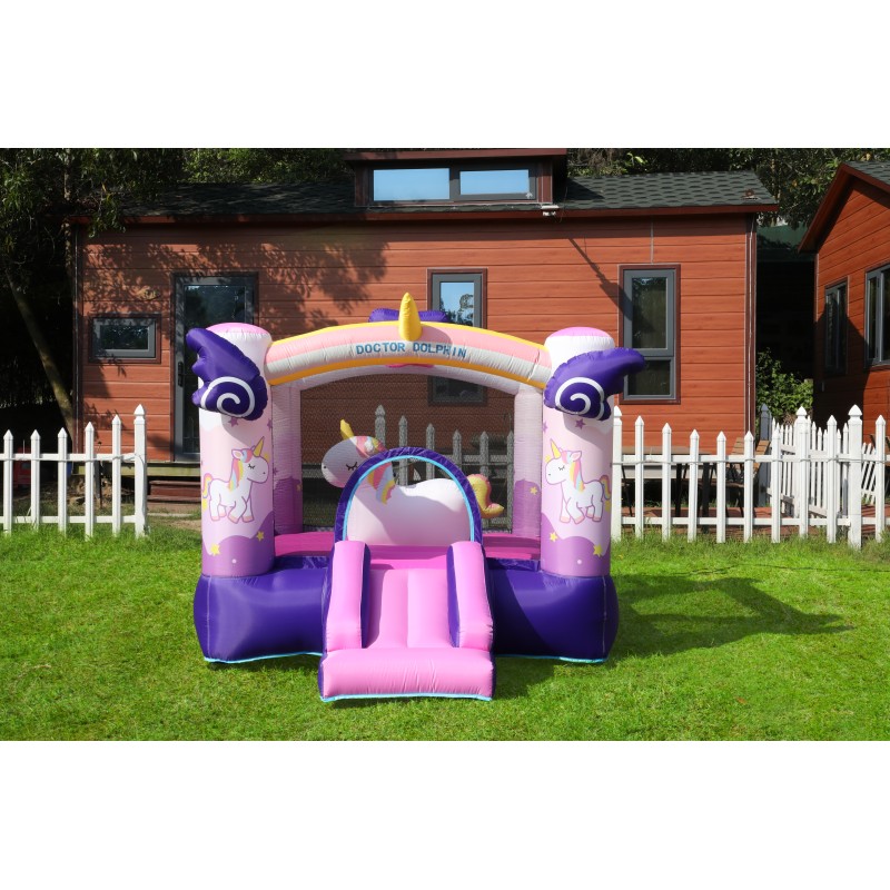 Doctor Dolphin Φουσκωτό Τραμπολίνο Μονόκερος με τσουλήθρα αλογάκι και μπασκέτα