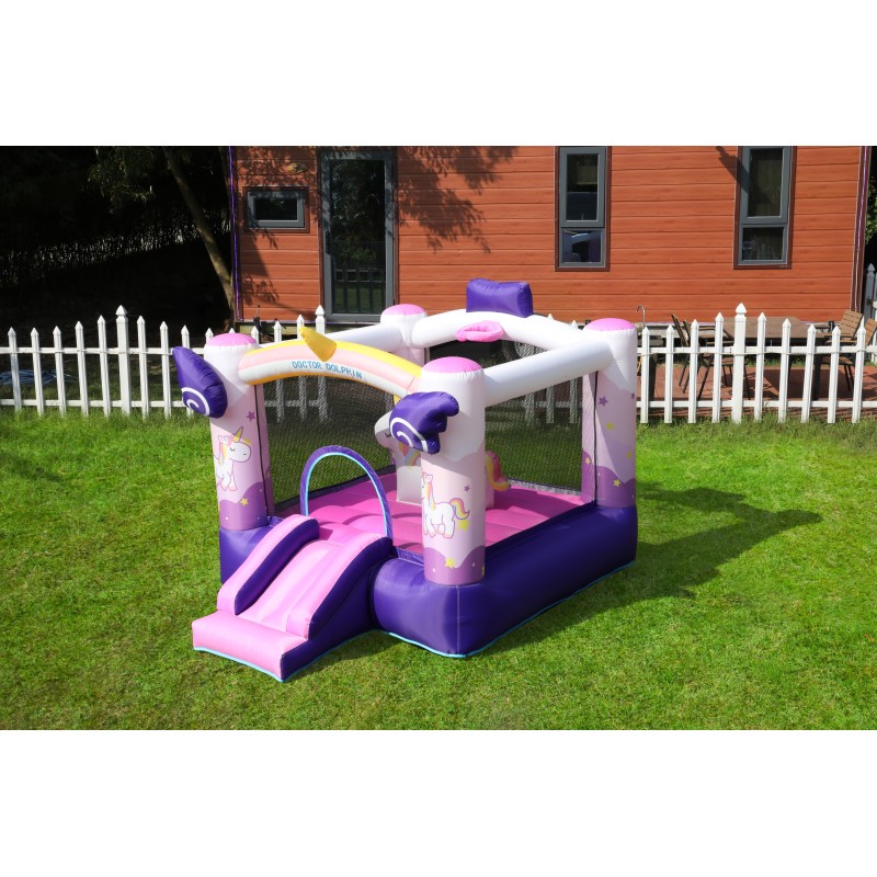 Doctor Dolphin Φουσκωτό Τραμπολίνο Μονόκερος με τσουλήθρα αλογάκι και μπασκέτα