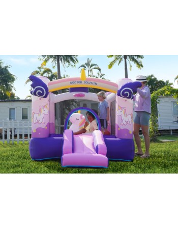 Doctor Dolphin Φουσκωτό Τραμπολίνο Μονόκερος με τσουλήθρα αλογάκι και μπασκέτα