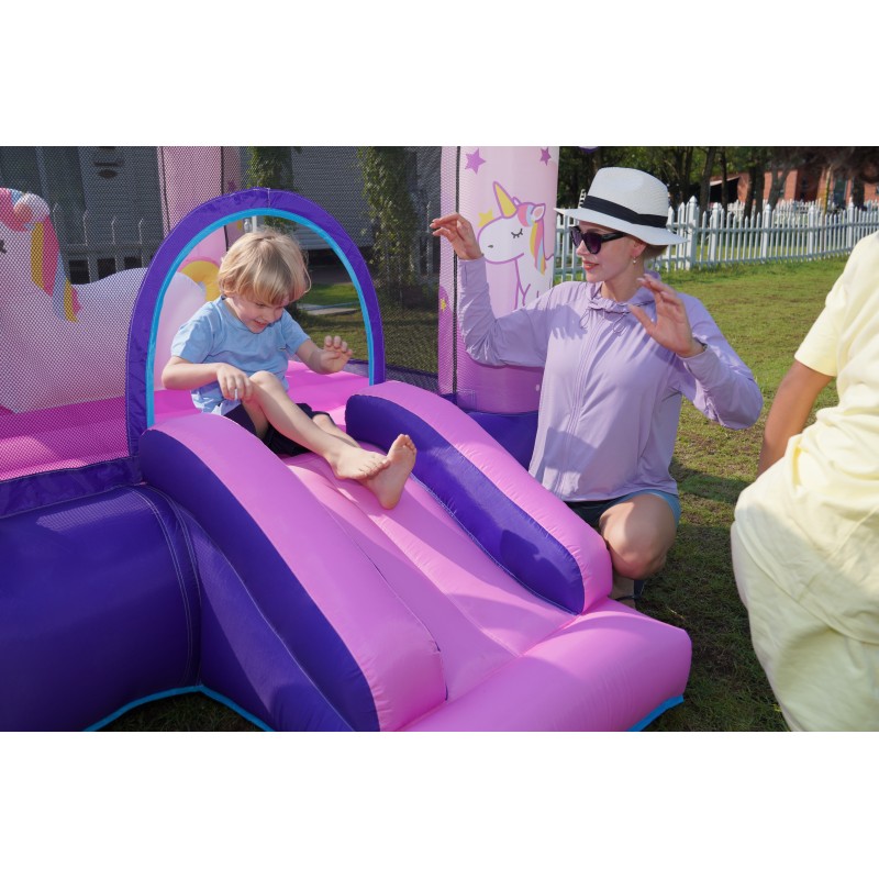 Doctor Dolphin Φουσκωτό Τραμπολίνο Μονόκερος με τσουλήθρα αλογάκι και μπασκέτα