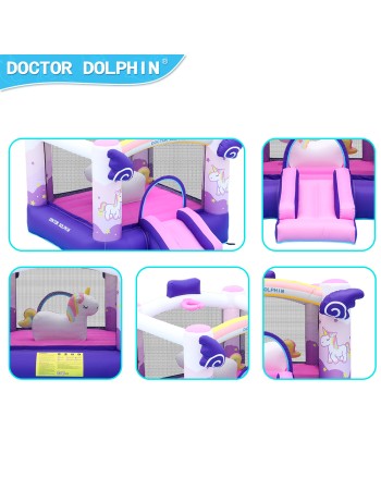 Doctor Dolphin Φουσκωτό Τραμπολίνο Μονόκερος με τσουλήθρα αλογάκι και μπασκέτα