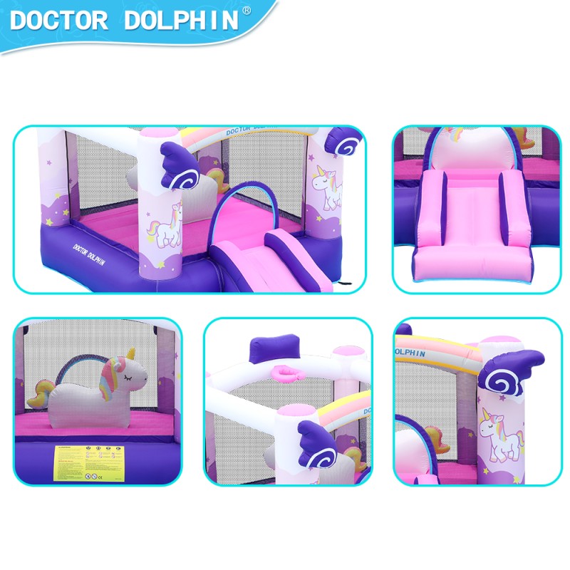 Doctor Dolphin Φουσκωτό Τραμπολίνο Μονόκερος με τσουλήθρα αλογάκι και μπασκέτα