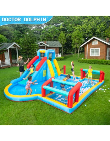 Doctor Dolphin Φουσκωτό Τραμπολίνο Γήπεδο με τσουλήθρα αναρρίχηση τέρματα και φιλέ