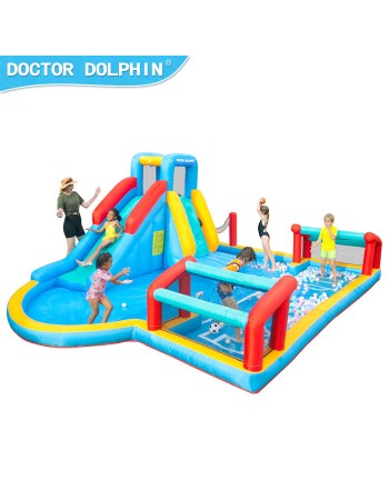 Doctor Dolphin Φουσκωτό Τραμπολίνο Γήπεδο με τσουλήθρα αναρρίχηση τέρματα και φιλέ