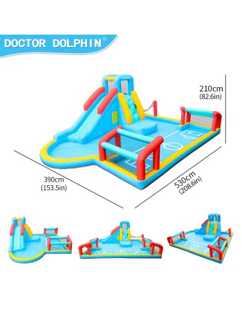 Doctor Dolphin Φουσκωτό Τραμπολίνο Γήπεδο με τσουλήθρα αναρρίχηση τέρματα και φιλέ