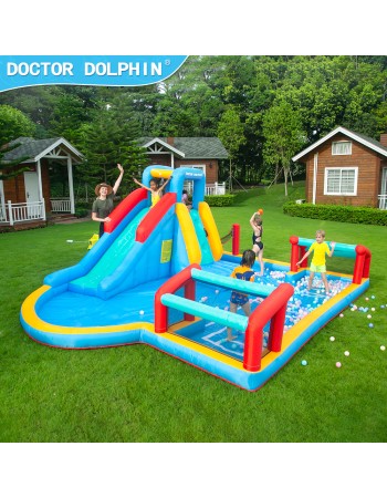 Doctor Dolphin Φουσκωτό Τραμπολίνο Γήπεδο με τσουλήθρα αναρρίχηση τέρματα και φιλέ