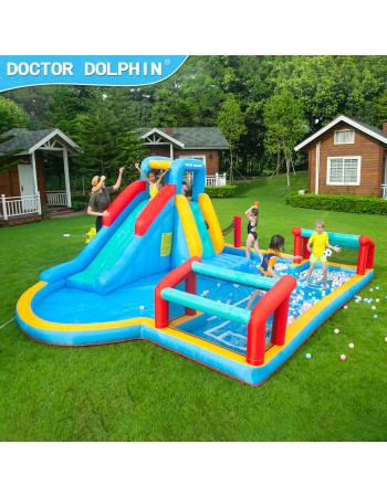 Doctor Dolphin Φουσκωτό Τραμπολίνο Γήπεδο με τσουλήθρα αναρρίχηση τέρματα και φιλέ