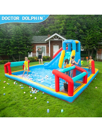 Doctor Dolphin Φουσκωτό Τραμπολίνο Γήπεδο με τσουλήθρα αναρρίχηση τέρματα και φιλέ