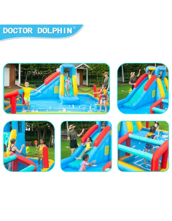 Doctor Dolphin Φουσκωτό Τραμπολίνο Γήπεδο με τσουλήθρα αναρρίχηση τέρματα και φιλέ