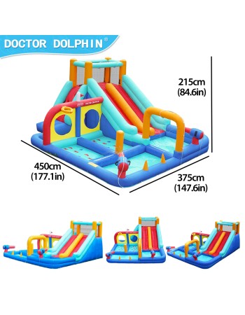 Doctor Dolphin Φουσκωτό Τραμπολίνο με διπλή τσουλήθρα αναρρίχηση νεροπίστολα στεφάνια και κρίκους