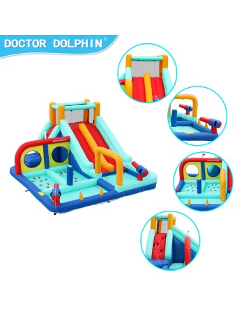 Doctor Dolphin Φουσκωτό Τραμπολίνο με διπλή τσουλήθρα αναρρίχηση νεροπίστολα στεφάνια και κρίκους