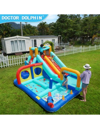 Doctor Dolphin Φουσκωτό Τραμπολίνο με διπλή τσουλήθρα αναρρίχηση νεροπίστολα στεφάνια και κρίκους