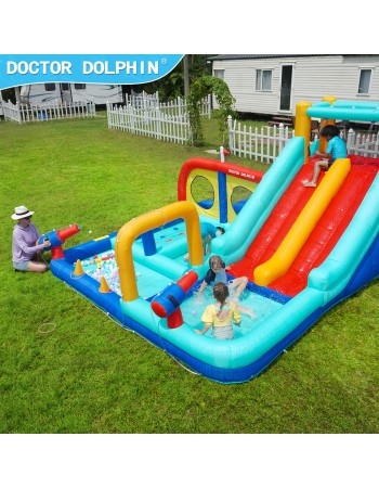 Doctor Dolphin Φουσκωτό Τραμπολίνο με διπλή τσουλήθρα αναρρίχηση νεροπίστολα στεφάνια και κρίκους