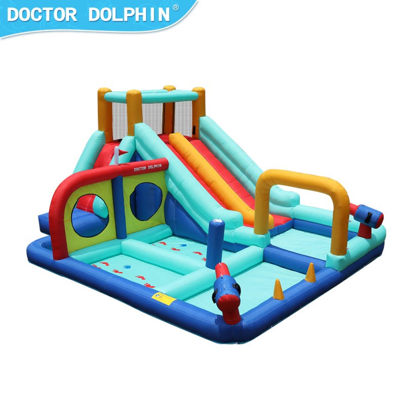 Doctor Dolphin Φουσκωτό Τραμπολίνο με διπλή τσουλήθρα αναρρίχηση νεροπίστολα στεφάνια και κρίκους