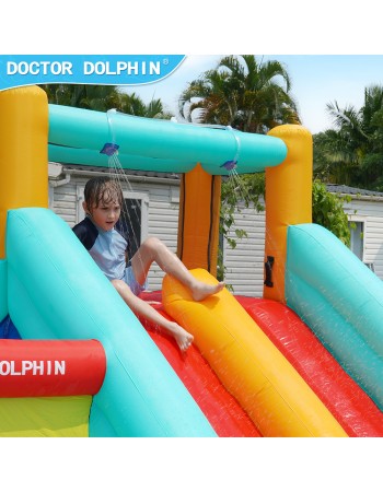 Doctor Dolphin Φουσκωτό Τραμπολίνο με διπλή τσουλήθρα αναρρίχηση νεροπίστολα στεφάνια και κρίκους