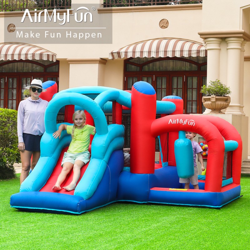 AirMyFun Φουσκωτό Τραμπολίνο με τσουλήθρα μπασκέτα στόχο και σάκο του μποξ