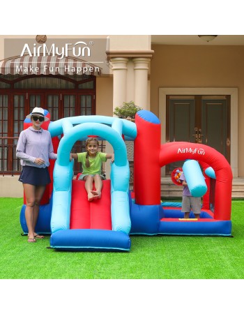 AirMyFun Φουσκωτό Τραμπολίνο με τσουλήθρα μπασκέτα στόχο και σάκο του μποξ