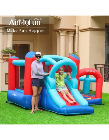 AirMyFun Φουσκωτό Τραμπολίνο με τσουλήθρα μπασκέτα στόχο και σάκο του μποξ