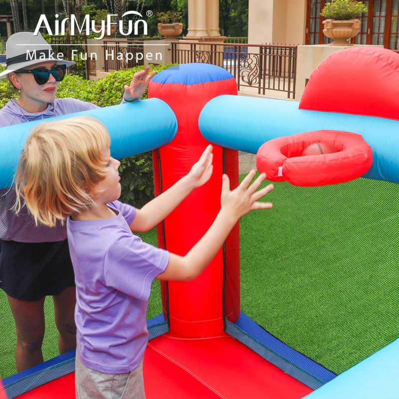 AirMyFun Φουσκωτό Τραμπολίνο με τσουλήθρα μπασκέτα στόχο και σάκο του μποξ