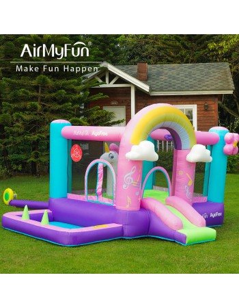 AirMyFun Φουσκωτό Τραμπολίνο Μονόκερος Ουράνιο τόξο με τσουλήθρα κρίκους και μπαλοπισίνα