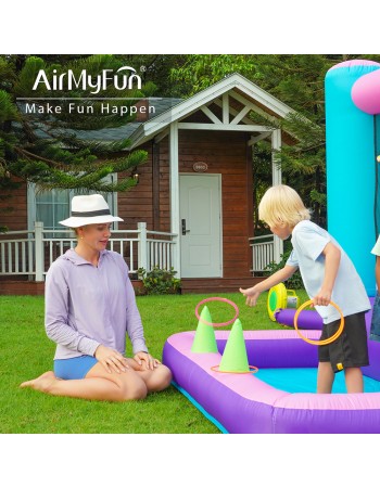 AirMyFun Φουσκωτό Τραμπολίνο Μονόκερος Ουράνιο τόξο με τσουλήθρα κρίκους και μπαλοπισίνα