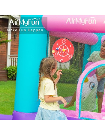 AirMyFun Φουσκωτό Τραμπολίνο Μονόκερος Ουράνιο τόξο με τσουλήθρα κρίκους και μπαλοπισίνα