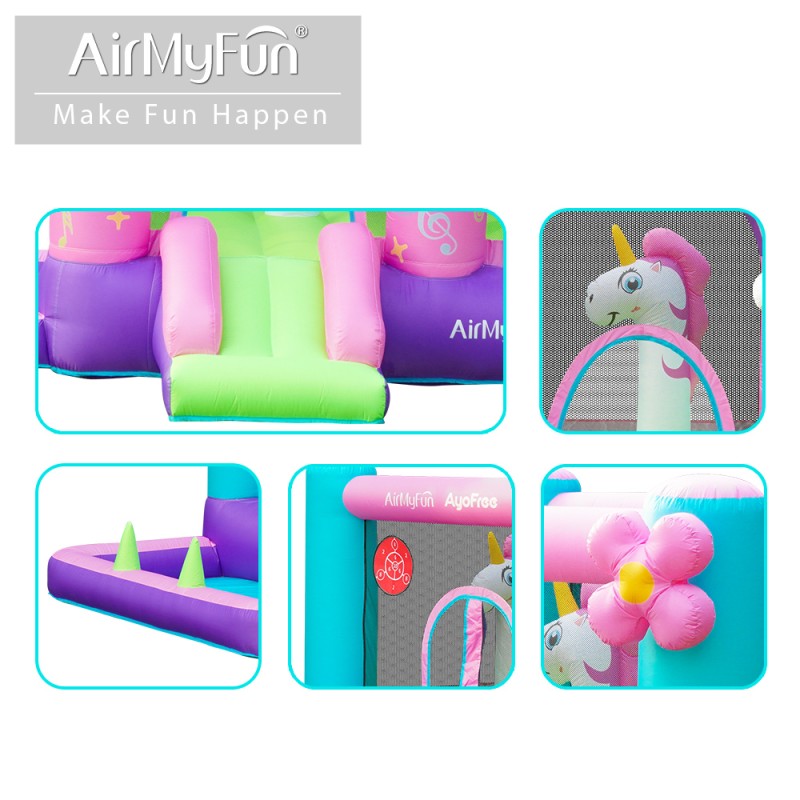 AirMyFun Φουσκωτό Τραμπολίνο Μονόκερος Ουράνιο τόξο με τσουλήθρα κρίκους και μπαλοπισίνα