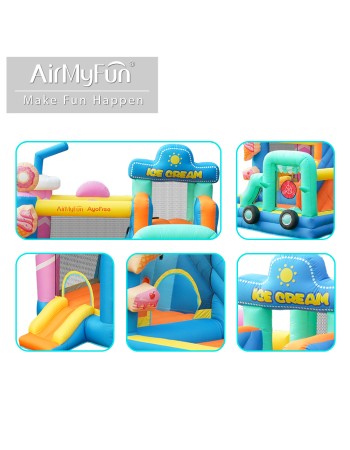 AirMyFun Φουσκωτό Τραμπολίνο Παγωτατζίδικο με δύο τσουλήθρες αναρρίχηση μπασκέτα και στόχο