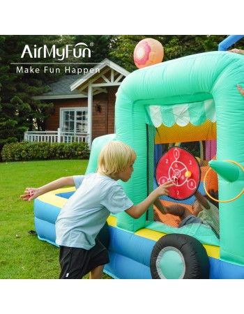 AirMyFun Φουσκωτό Τραμπολίνο Παγωτατζίδικο με δύο τσουλήθρες αναρρίχηση μπασκέτα και στόχο
