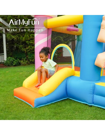 AirMyFun Φουσκωτό Τραμπολίνο Παγωτατζίδικο με δύο τσουλήθρες αναρρίχηση μπασκέτα και στόχο