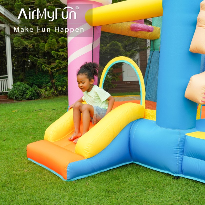 AirMyFun Φουσκωτό Τραμπολίνο Παγωτατζίδικο με δύο τσουλήθρες αναρρίχηση μπασκέτα και στόχο