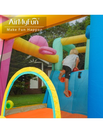 AirMyFun Φουσκωτό Τραμπολίνο Παγωτατζίδικο με δύο τσουλήθρες αναρρίχηση μπασκέτα και στόχο