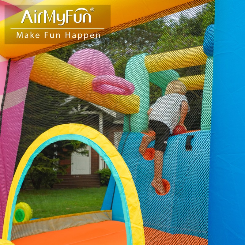 AirMyFun Φουσκωτό Τραμπολίνο Παγωτατζίδικο με δύο τσουλήθρες αναρρίχηση μπασκέτα και στόχο